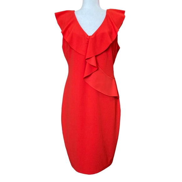 Alexia Admor Women's sleeveless red sheath dress with ruffle accent, Sz L Alexia Admor Women's sleeveless red sheath dress with ruffle accent, Sz L